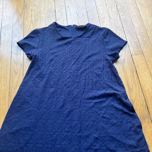 J.McLaughlin Size XS Blue Knot Print Jacquard Short Sleeve Swing Dress - Picture 5 of 13